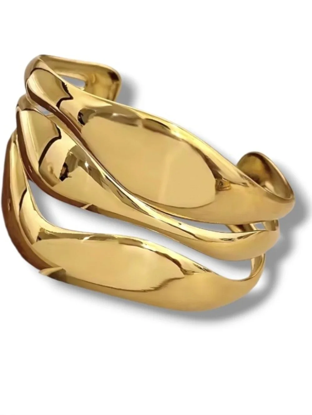 New! Gold Sculptural Wave Cuff Bracelet - Open Back Gold-plated • NWOT